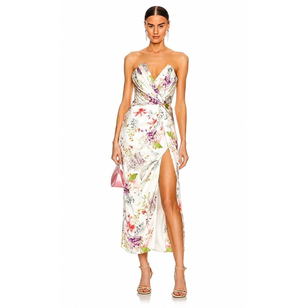 Katie May Floral Midi Dress Women Medium Ivory Multi Excellent Strapless Slit